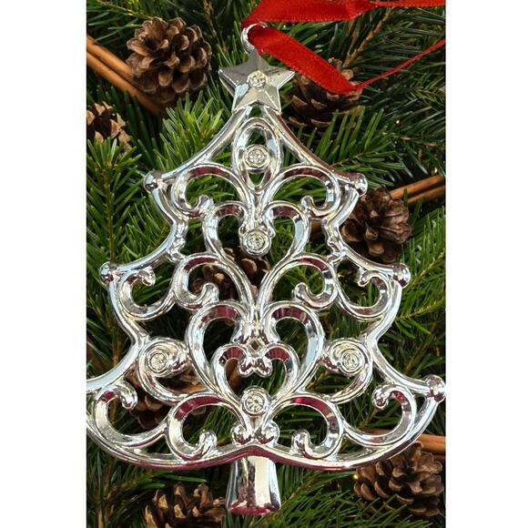 VTG Lenox Sparkle & Scroll Silver Plated Crystal Christmas Tree Ornament w/ Box - Picture 13 of 13